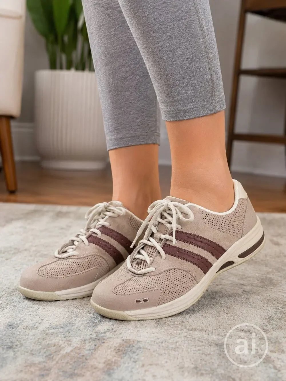 Ryka Ramble Walk Sneakers Womens 7 Beige Brown Walking Shoes Comfort Casual Lace